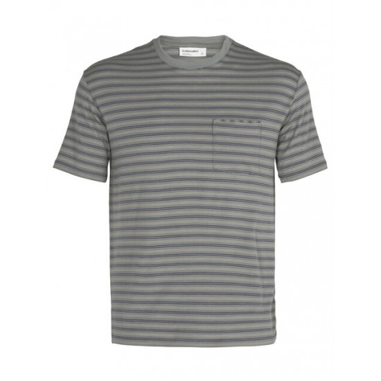 Men's Merino 150 Short Sleeve Pocket Crewe Stripe T-Shirt ✪ icebreaker Discount