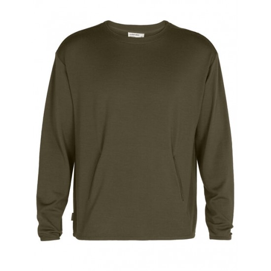 Men's Merino Deice Long Sleeve Hand Pocket Crewe T-Shirt ✪ icebreaker Outlet